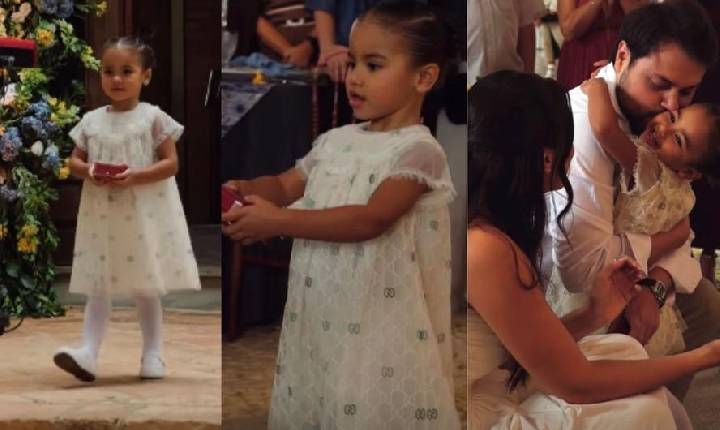 Filha de Neymar e Bruna Biancardi encanta como noivinha em casamento da tia
