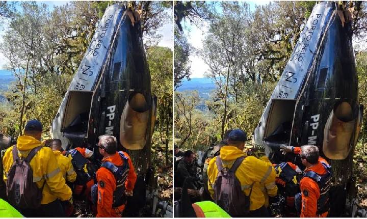 FOTOS mostram local onde helicóptero com cantor Rick e mais quatro ocupantes caiu em SC