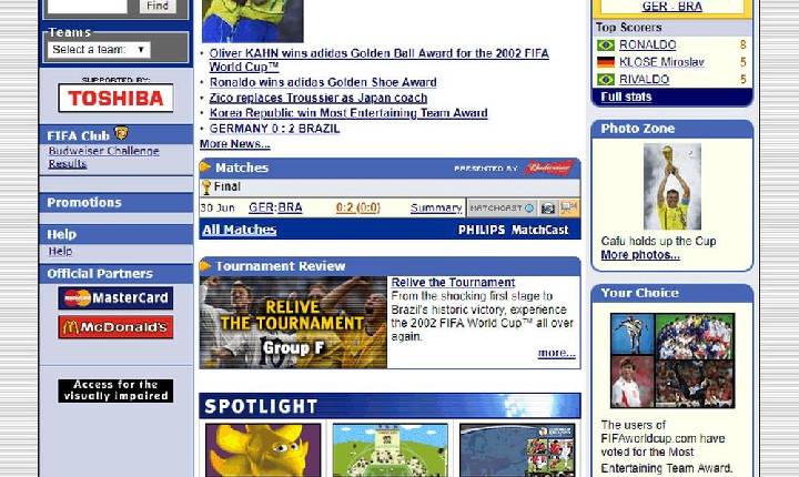 Internauta resgata print do site oficial da FIFA após o penta do Brasil em 2002