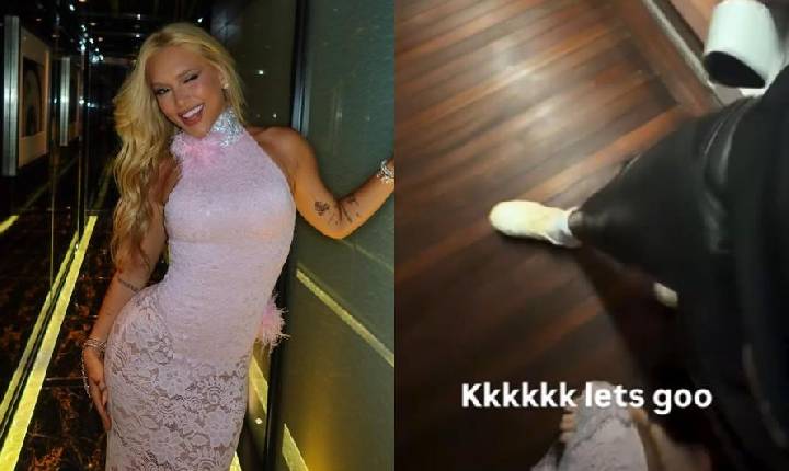 Virginia Fonseca aposta em vestido rosa de renda para curtir noite italiana ao lado de Vini Jr. e ele reage