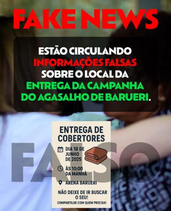 Prefeitura alerta: é falso o comunicado de entrega de cobertores na Arena Barueri