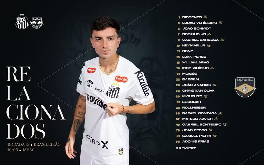 Escalação do Santos: com Neymar e sem Brazão, Cuca relaciona 23 nomes para jogo com o Bragantino