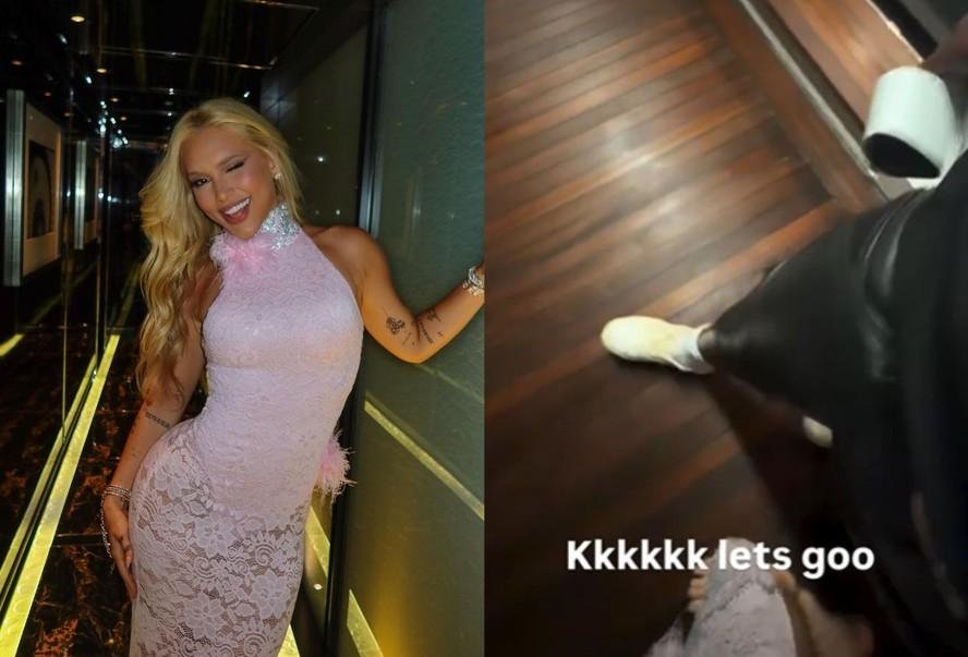 Virginia Fonseca aposta em vestido rosa de renda para curtir noite italiana ao lado de Vini Jr. e ele reage