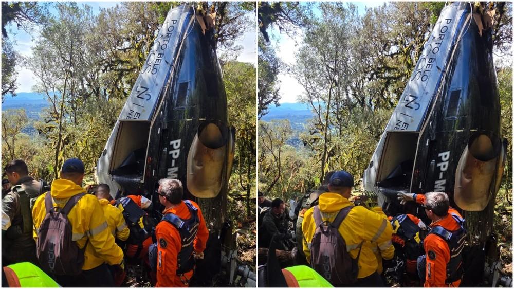 FOTOS mostram local onde helicóptero com cantor Rick e mais quatro ocupantes caiu em SC